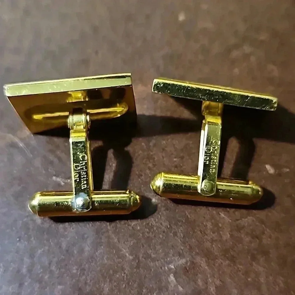 Christian Dior Bullet Back Gold and Silver Tone Cufflinks and Tie Bar